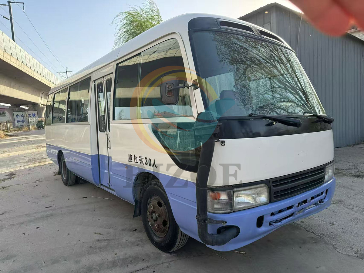 Blue used buses have arrived at our company premises.